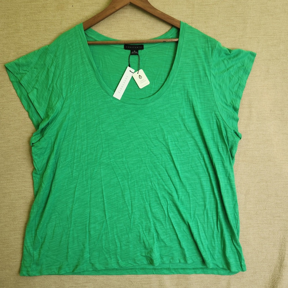Sanctuary Womens Green Slub Knit Scoop Neck Short Sleeve Tee Shirt Plus 3X NEW